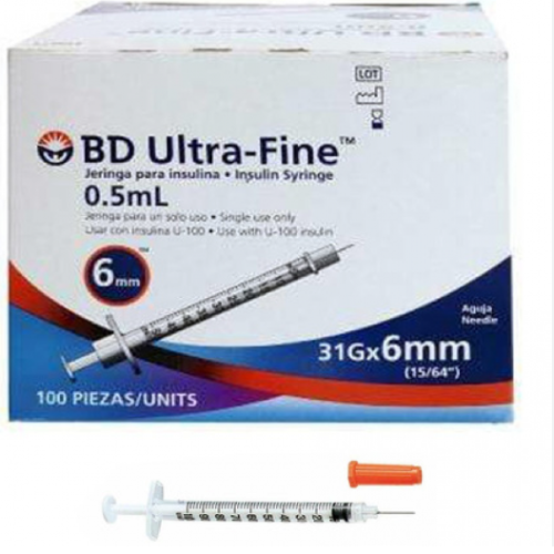 JERINGA INSULINA 31G/6M/0.5ML CAJA X 100 UNIDADES
