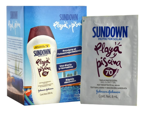 SUNDOWN FPS 70 PLAYA Y PISCINA SACHETS X 12 UND