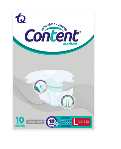 PAÑAL CONTENT MEDICAL DISPENSACION EMPAQUE INDIVIDUAL CAJA L X10 UNIDADES