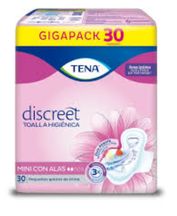 TENA MUJER MINI CON ALAS X 30 UNIDADES