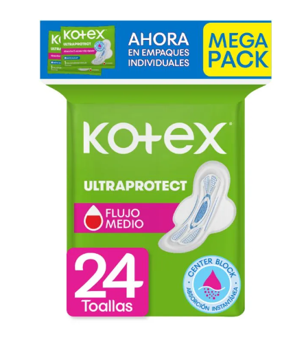 KOTEX TOALLAS FEMENINAS CON ALAS X 24 UNIDADES