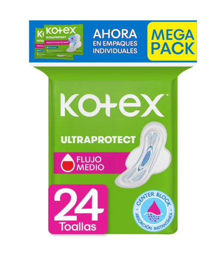 KOTEX TOALLAS FEMENINAS CON ALAS X 24 UNIDADES