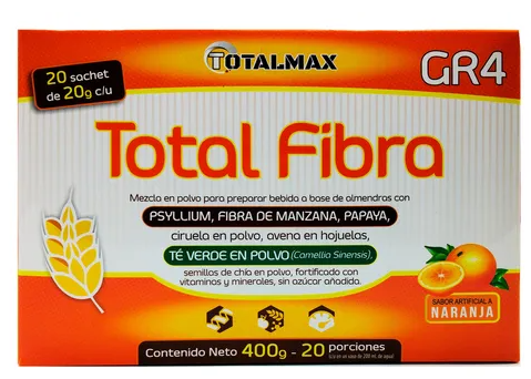 FIBRA TOTAL MAX  S/NARANJA S/AZUCAR 400 GR X 20 SACHETS