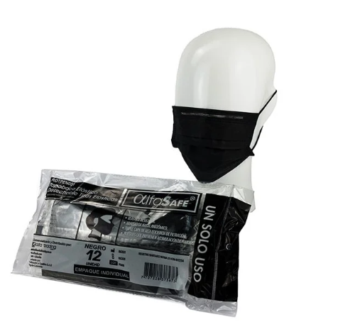 TAPABOCAS ELASTICO NEGRO EMPAQUE/INDIVIDUAL  BOLSA X 12 UNIDADES