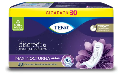 TENA TOALLA DISCRET MAXI NOCTURNA X  30 UNIDADES