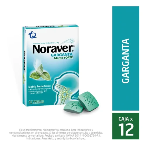 NORAVER GARGANTA MENTA FORTE X 12 TABLETAS