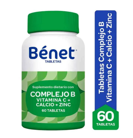 BENET COMPLEJO B VITAMINA C + CALCIO + ZINC X 60 TABLETAS