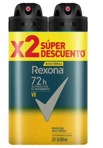 REXONA DESODO MEN V8 SPRAY X 2 UNIDADES