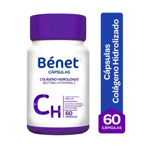 BENET COLAGENO HIDROLIZADO BIOTINA VITAMINA C X 60 CÁPSULAS
